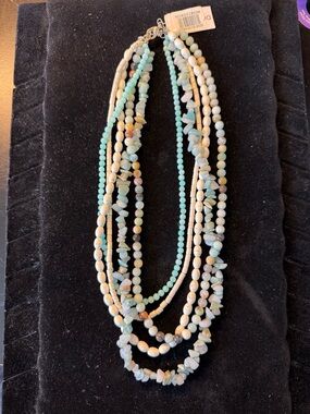 Panacea Cache Multi-Strand Aqua and Cream Beaded Necklace